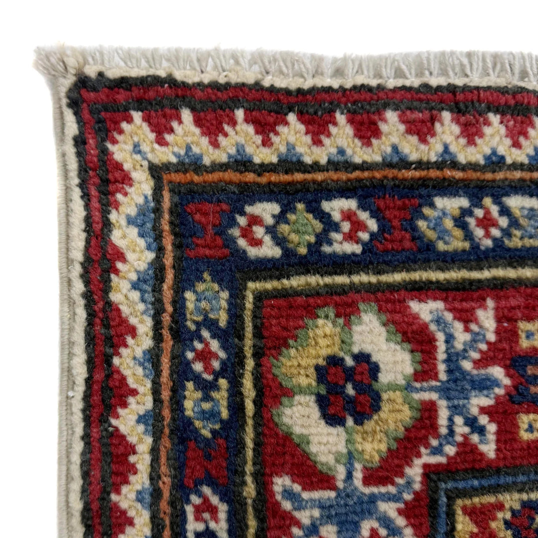 Beige Afghan Kazak Rug 2'7" x 6'9" Hand-Knotted | No. AL99380