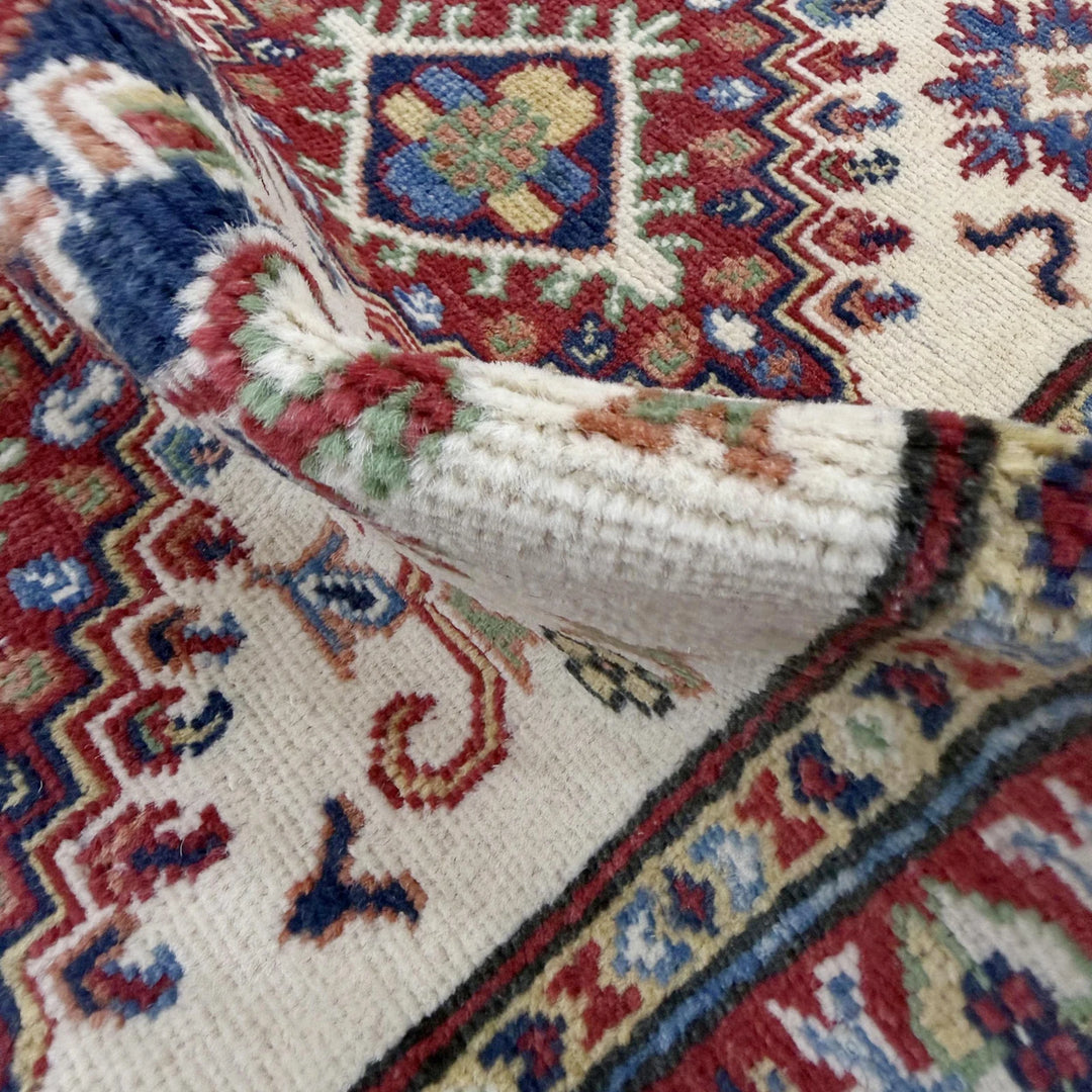 Beige Afghan Kazak Rug 2'7" x 6'9" Hand-Knotted | No. AL99380