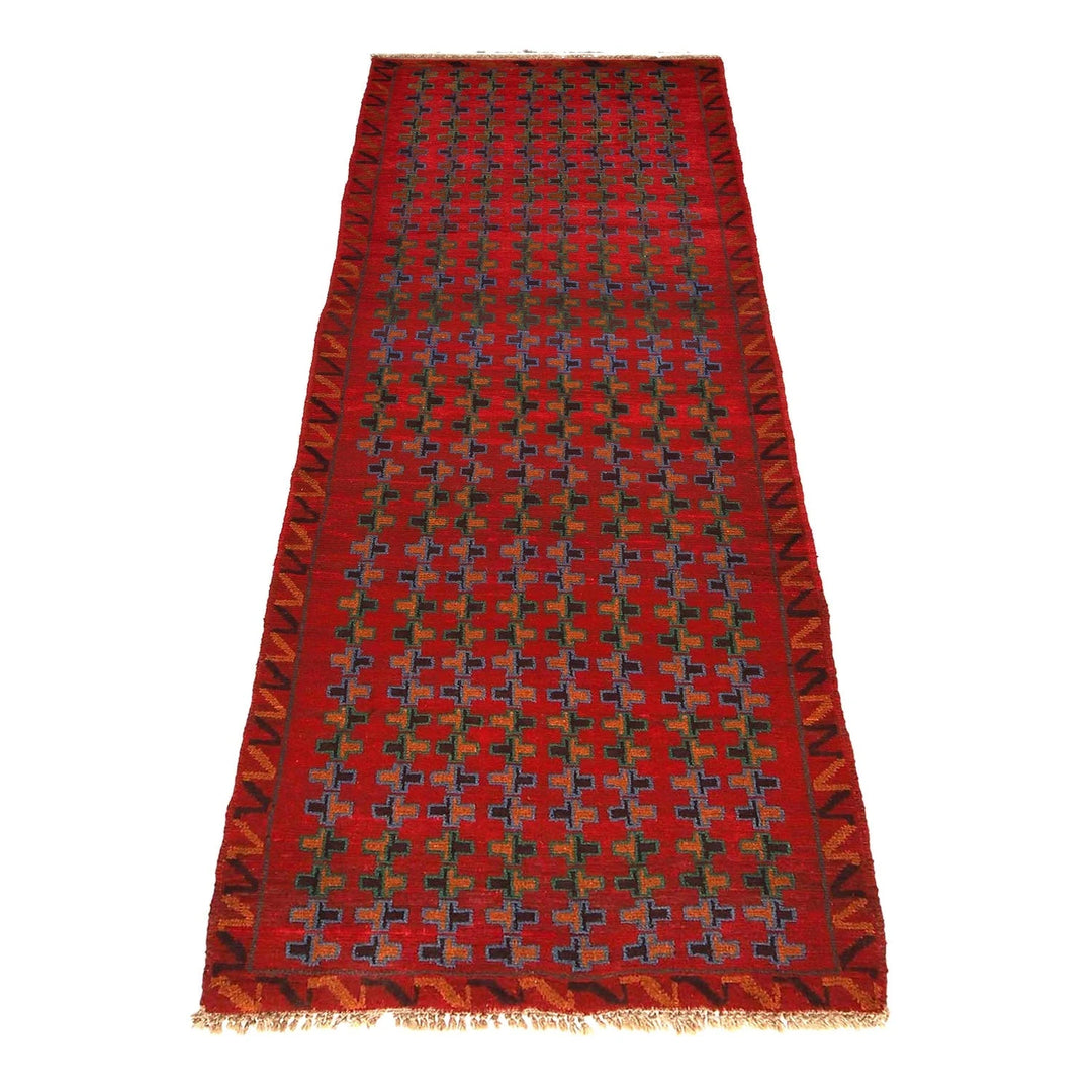 Red Afghan Baluchi Runner Rug 2' 6" x 8' 2" Hand-Knotted | No. AL99412