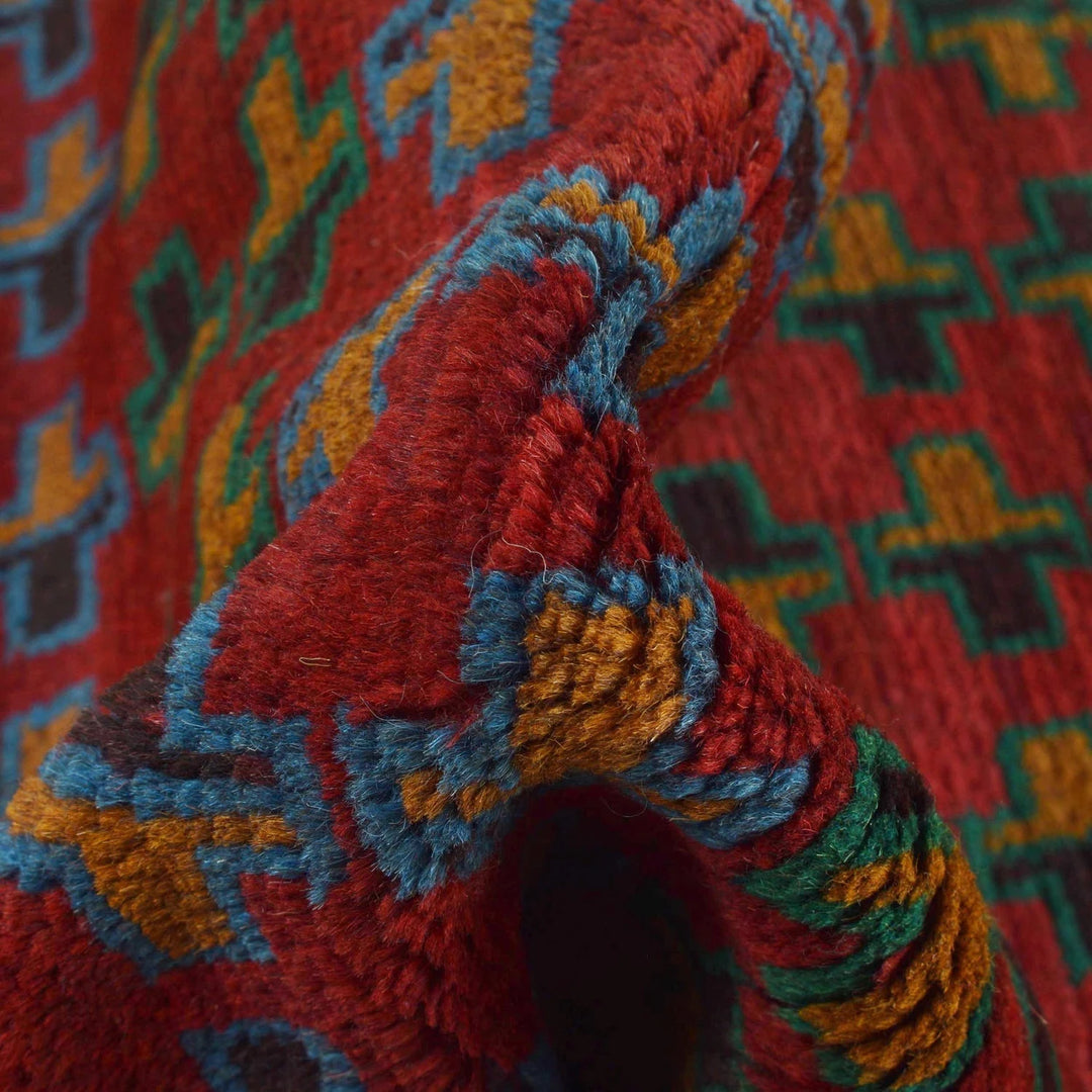Red Afghan Baluchi Runner Rug 2' 6" x 8' 2" Hand-Knotted | No. AL99412