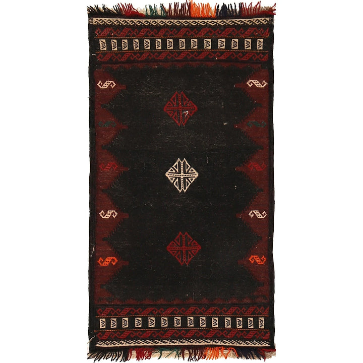 Black Afghan Sufra Kilem Runner 2' 1" x 4' 1" Flat-Weave | No. AL99452