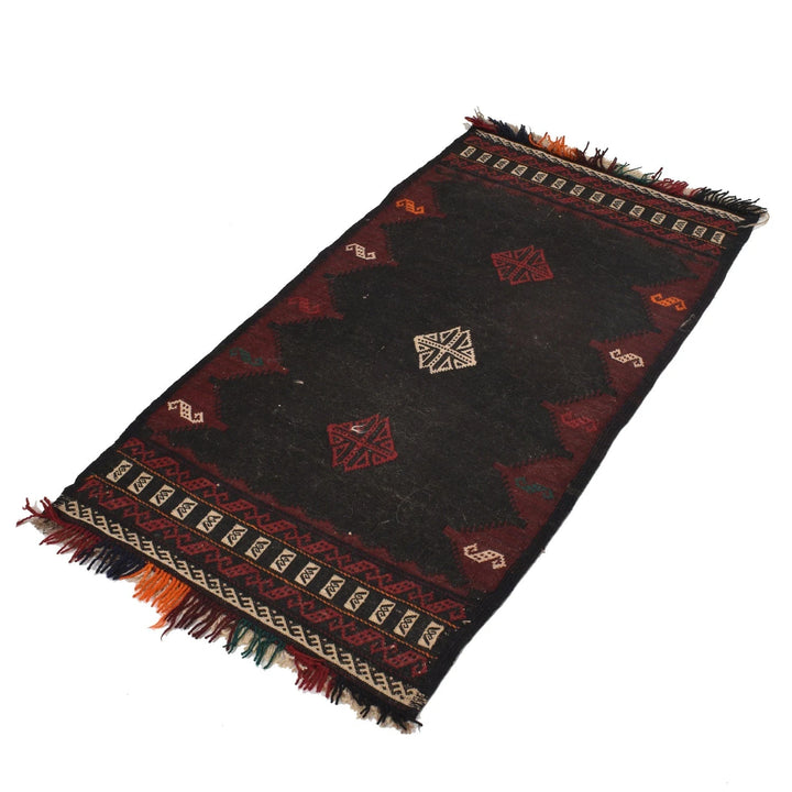 Black Afghan Sufra Kilem Runner 2' 1" x 4' 1" Flat-Weave | No. AL99452