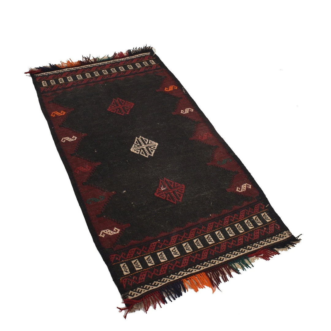 Black Afghan Sufra Kilem Runner 2' 1" x 4' 1" Flat-Weave | No. AL99452
