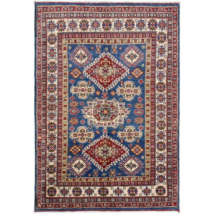 Blue Afghan Kazak Rug 3' 10" x 5' 10" Hand-Knotted | No. AL99456