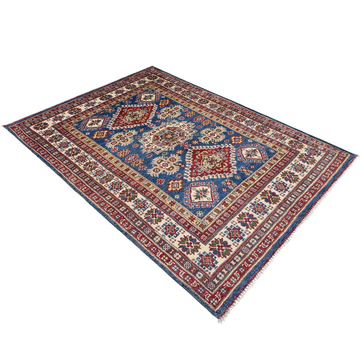 Blue Afghan Kazak Rug 3' 10" x 5' 10" Hand-Knotted | No. AL99456