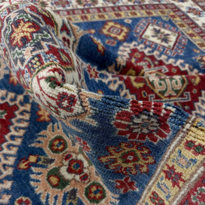Blue Afghan Kazak Rug 3' 10" x 5' 10" Hand-Knotted | No. AL99456