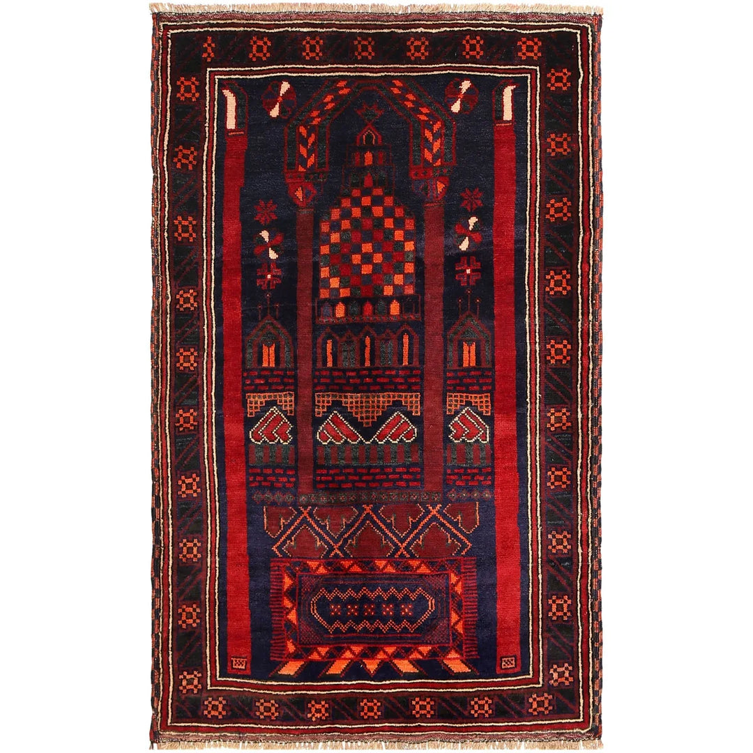 Afghan Prayer Rug 3' 2" x 5' 3" Hand-Knotted | No. AL99467