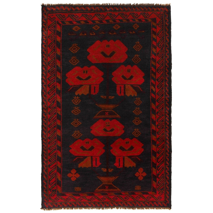 Afghan Baluchi Rug 3' 7" x 6' 2" Hand-Knotted | No. AL99475