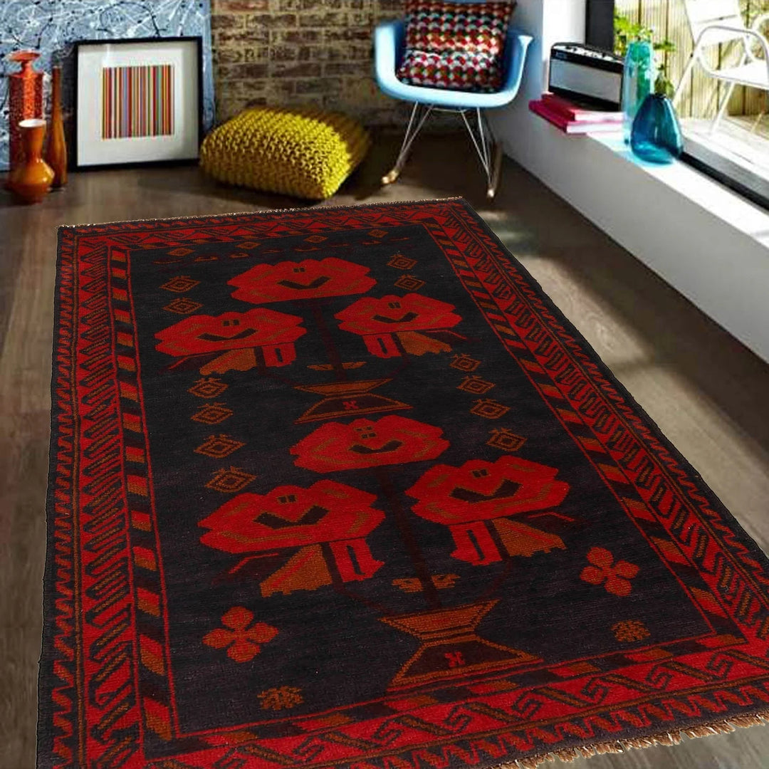 Afghan Baluchi Rug 3' 7" x 6' 2" Hand-Knotted | No. AL99475