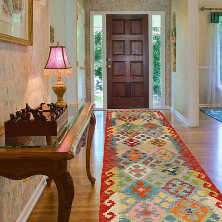 Afghan Kilim Rug 2' 9" x 9' 8" Flat-Weave | No. AL99487