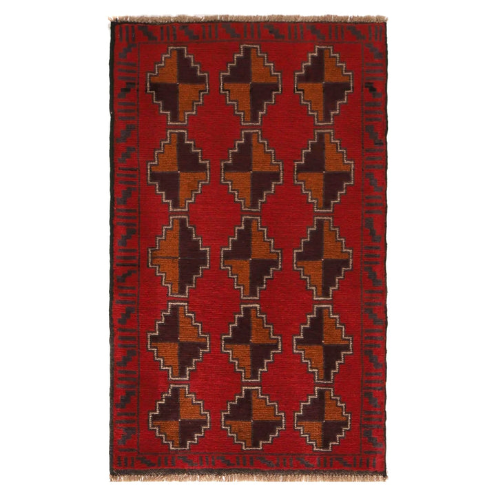Red Afghan Baluchi Rug 2' 8" x 4' 8" Hand-Knotted | No. AL99502