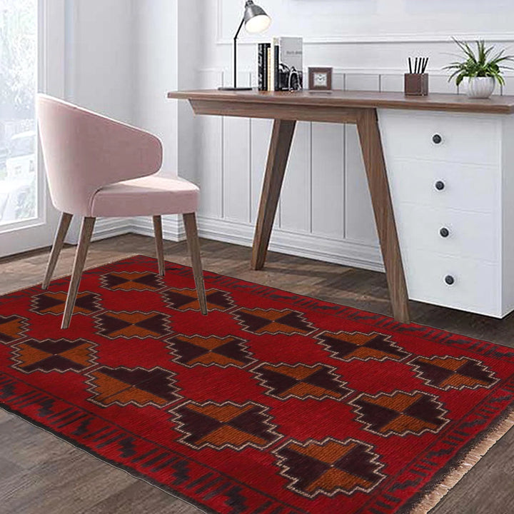 Red Afghan Baluchi Rug 2' 8" x 4' 8" Hand-Knotted | No. AL99502