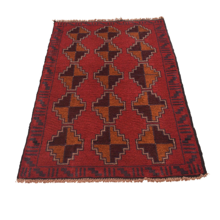 Red Afghan Baluchi Rug 2' 8" x 4' 8" Hand-Knotted | No. AL99502