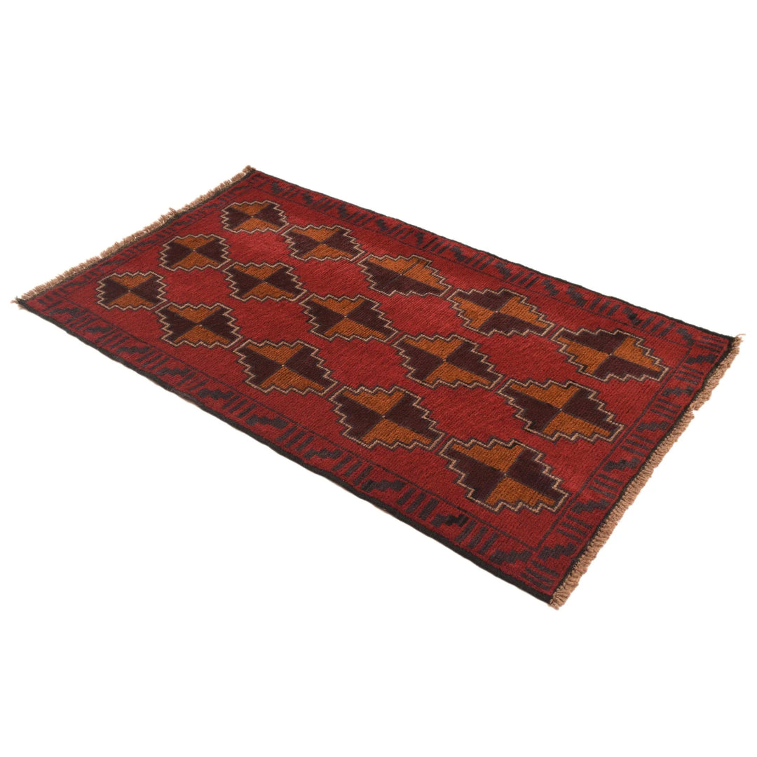 Red Afghan Baluchi Rug 2' 8" x 4' 8" Hand-Knotted | No. AL99502