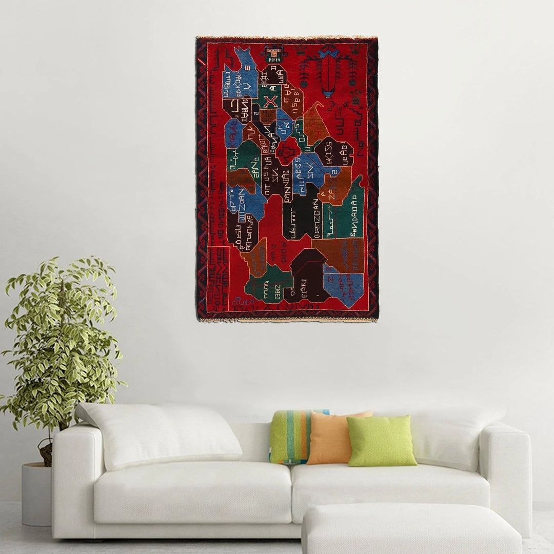 Red Afghan Pictorial Rug 2' 9" x 4' 5" Hand-Knotted | No. AL99511