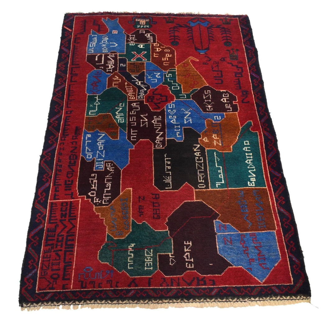 Red Afghan Pictorial Rug 2' 9" x 4' 5" Hand-Knotted | No. AL99511