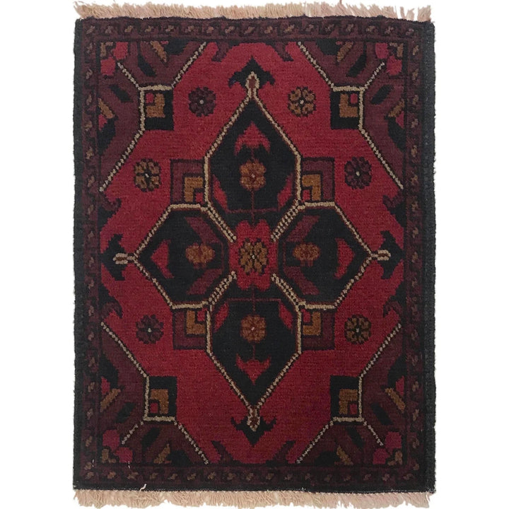 Red Afghan Oriental Doormat 1' 4" x 1' 11" Hand-Knotted | No. AL99527