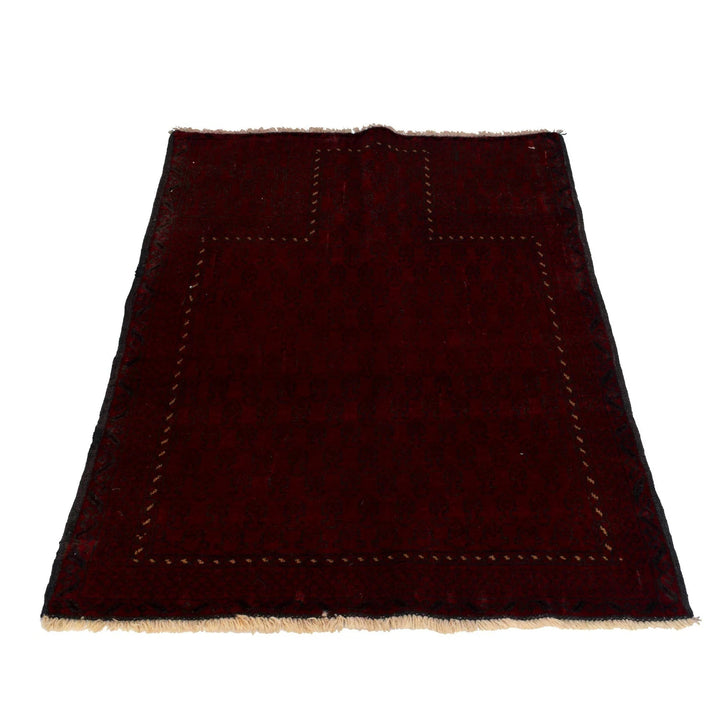 Red Afghan Prayer Rug 2' 9" x 3' 10" Hand-Knotted | No. AL99533
