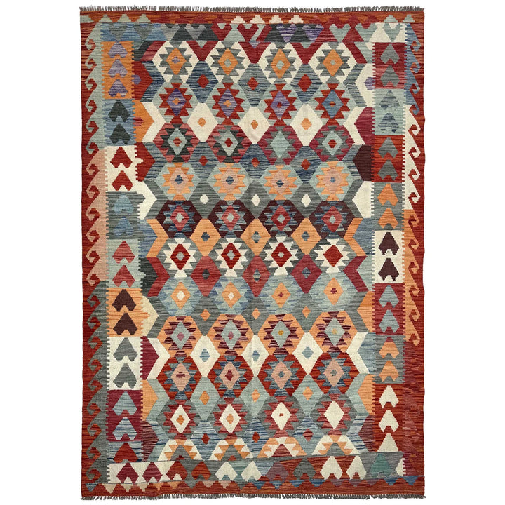 Afghan Vegetable Kilim Rug 6' 4" x 9' 5" Flat-Weave | No. AL99548