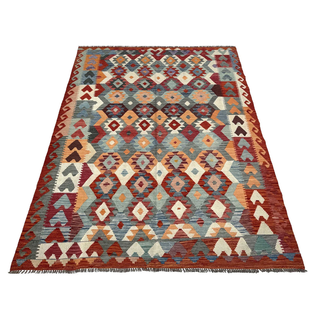 Afghan Vegetable Kilim Rug 6' 4" x 9' 5" Flat-Weave | No. AL99548