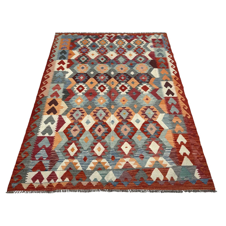 Afghan Vegetable Kilim Rug 6' 4" x 9' 5" Flat-Weave | No. AL99548