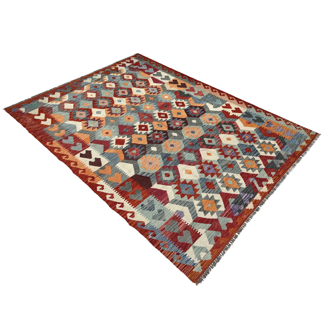 Afghan Vegetable Kilim Rug 6' 4" x 9' 5" Flat-Weave | No. AL99548
