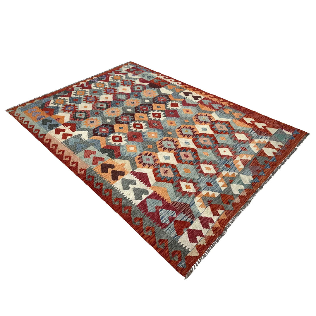 Afghan Vegetable Kilim Rug 6' 4" x 9' 5" Flat-Weave | No. AL99548