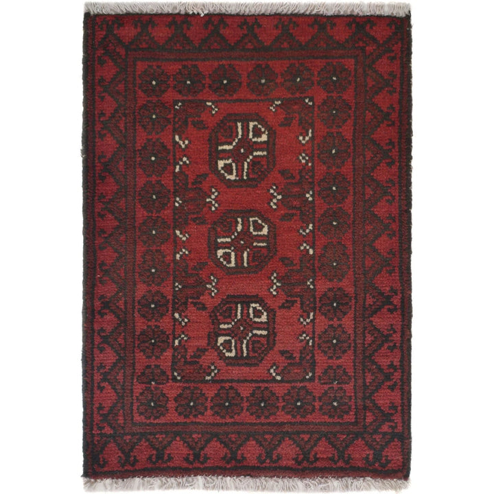 Red Afghan Oriental Doormat 1' 7" x 2' 2" Hand-Knotted | No. AL99550