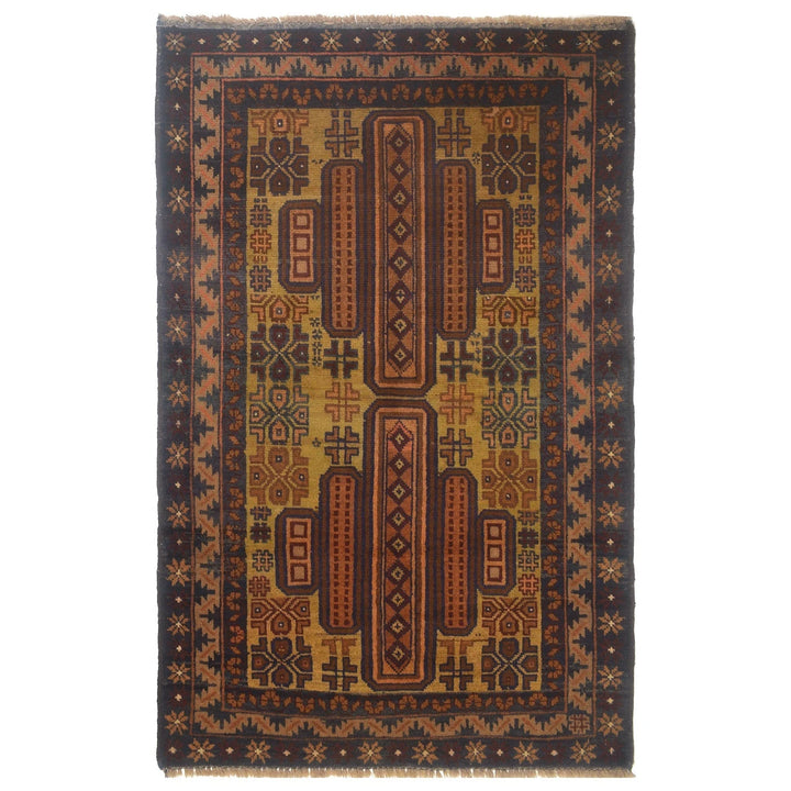 Green Afghan Baluchi Rug 2' 11" x 4' 7" Hand-Knotted | No. AL99578