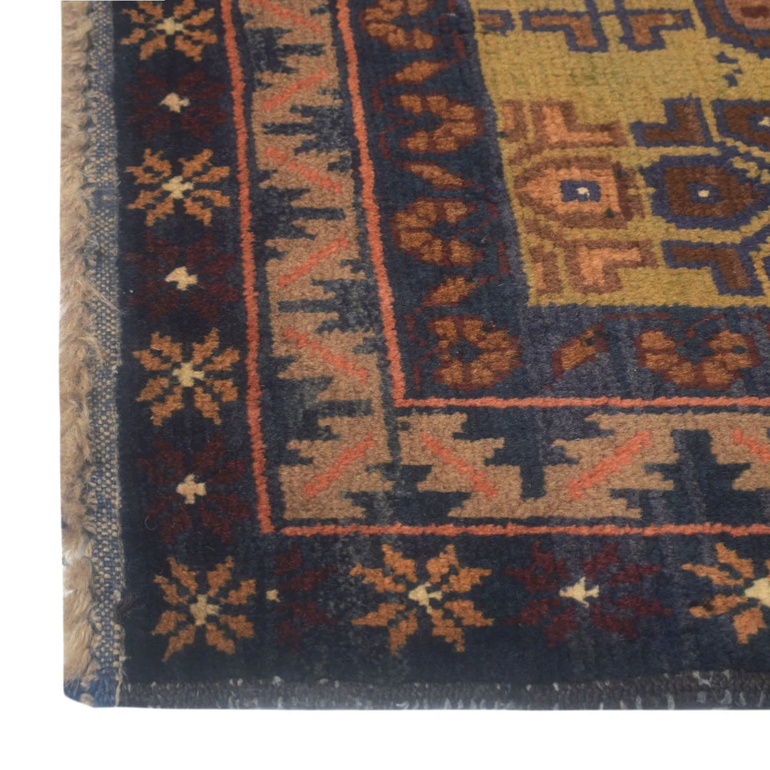 Green Afghan Baluchi Rug 2' 11" x 4' 7" Hand-Knotted | No. AL99578