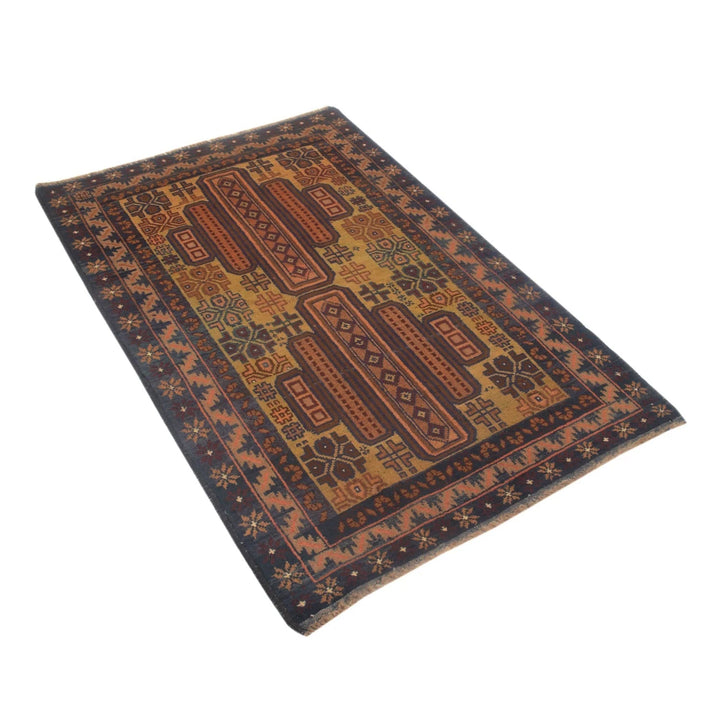 Green Afghan Baluchi Rug 2' 11" x 4' 7" Hand-Knotted | No. AL99578