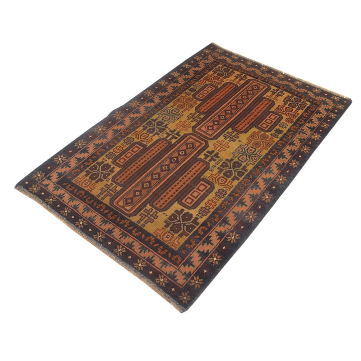 Green Afghan Baluchi Rug 2' 11" x 4' 7" Hand-Knotted | No. AL99578