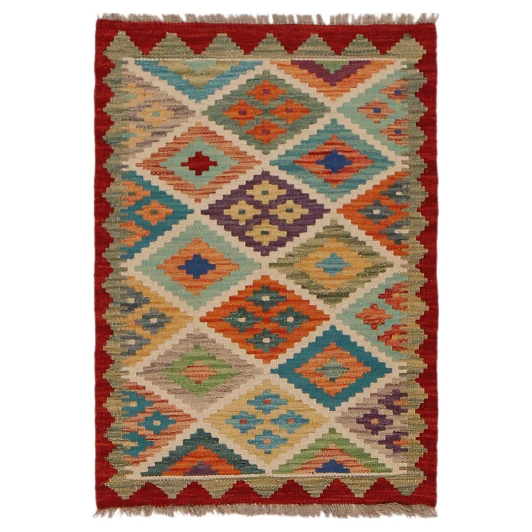 Afghan Kilim Rug 2' 0" x 2' 10" Flat-Weave | No. AL99614