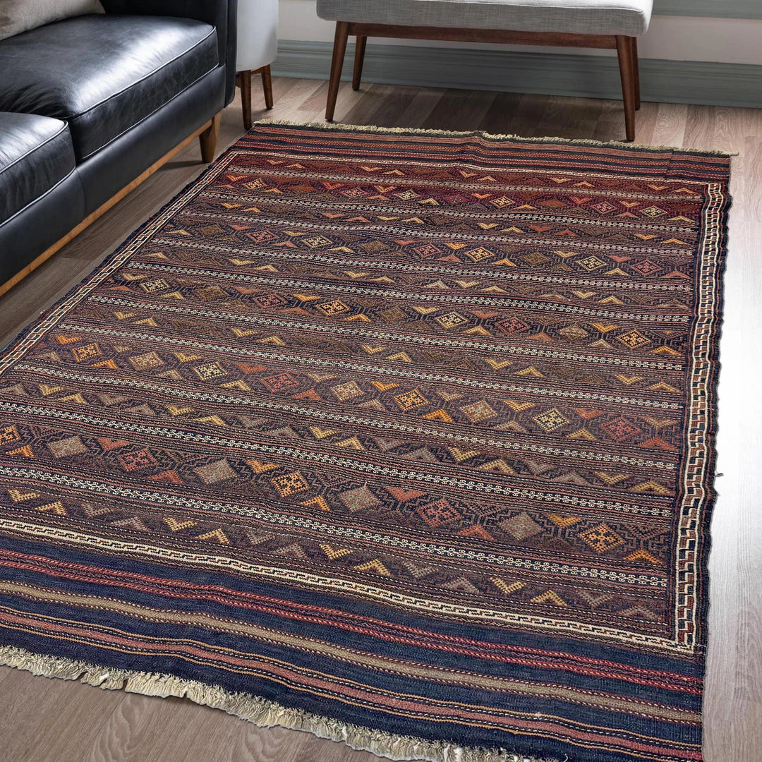 Afghan Laghari Kilim Rug 4' 9" x 7' 1" Flat-Weave | No. AL99650