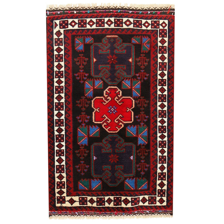 Black Afghan Baluchi Rug 2' 9" x 4' 6" Hand-Knotted | No. AL99689
