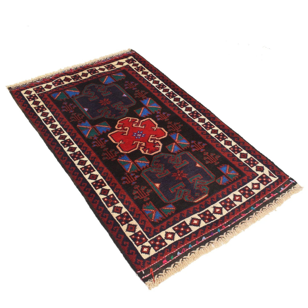 Black Afghan Baluchi Rug 2' 9" x 4' 6" Hand-Knotted | No. AL99689