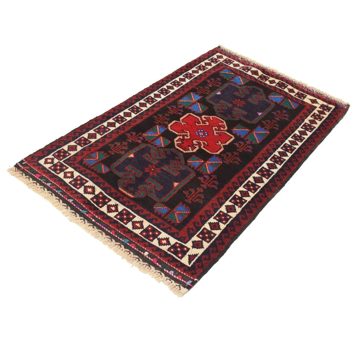 Black Afghan Baluchi Rug 2' 9" x 4' 6" Hand-Knotted | No. AL99689