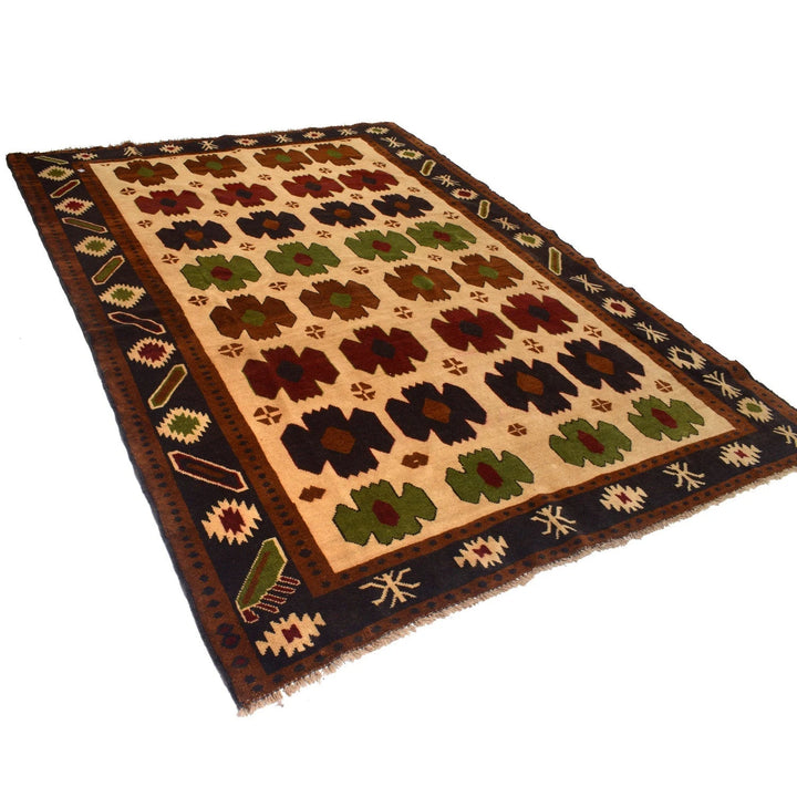 Tan Afghan Kohistani Rug 6' 7" x 8' 11" Hand-Knotted | No. AL99732