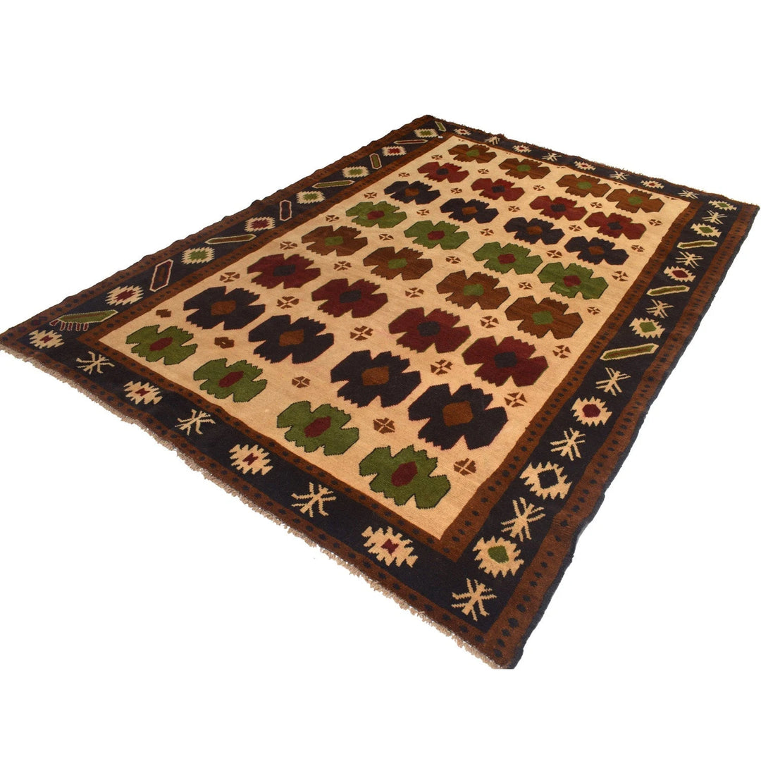 Tan Afghan Kohistani Rug 6' 7" x 8' 11" Hand-Knotted | No. AL99732