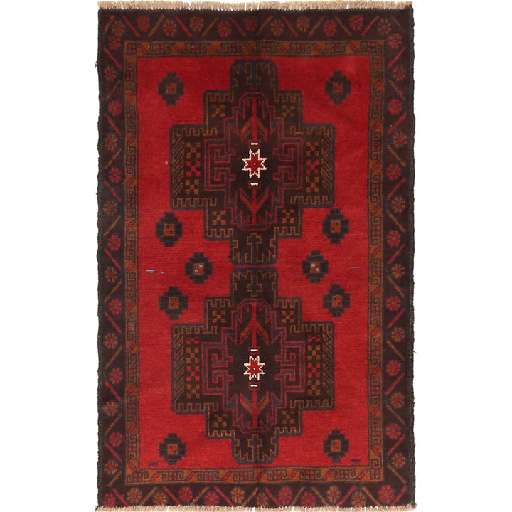 Red Afghan Baluchi Rug 2' 8" x 4' 2" Hand-Knotted | No. AL99800