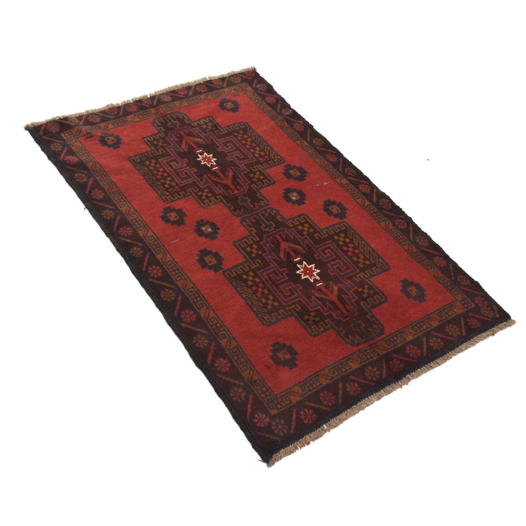 Red Afghan Baluchi Rug 2' 8" x 4' 2" Hand-Knotted | No. AL99800