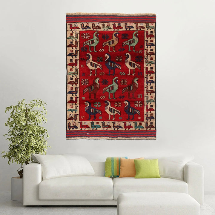 Afghan Pictorial Rug 4' 4" x 6' 2" Hand-Knotted | No. AL99825