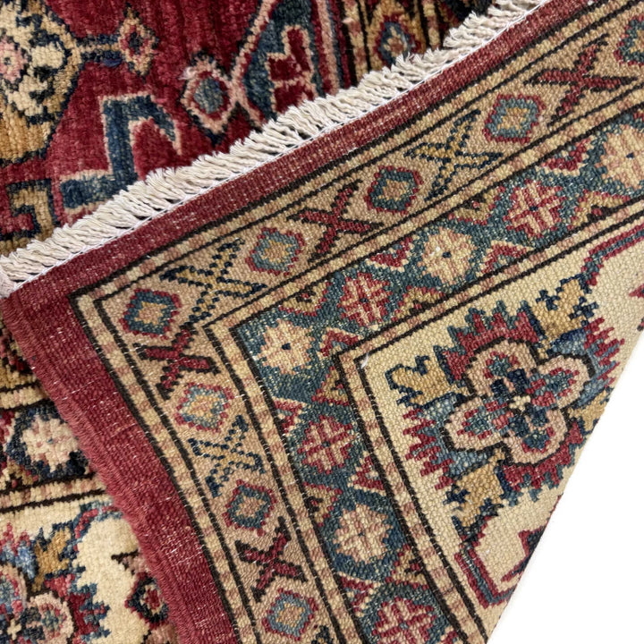 Red Afghan Kazak Rug 5' 10" x 8' 0" Hand-Knotted | No. AL99849