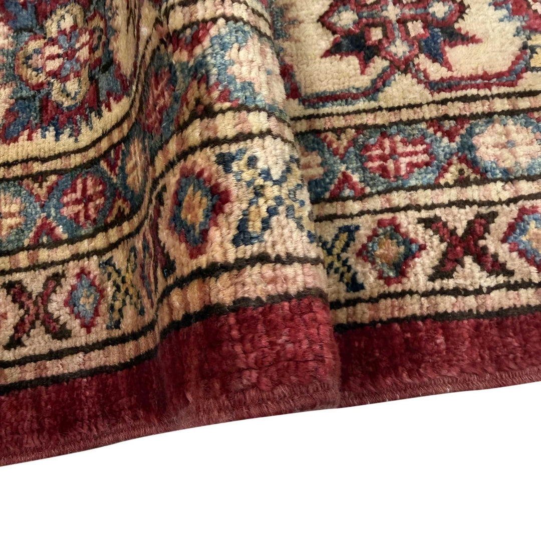 Red Afghan Kazak Rug 5' 10" x 8' 0" Hand-Knotted | No. AL99849