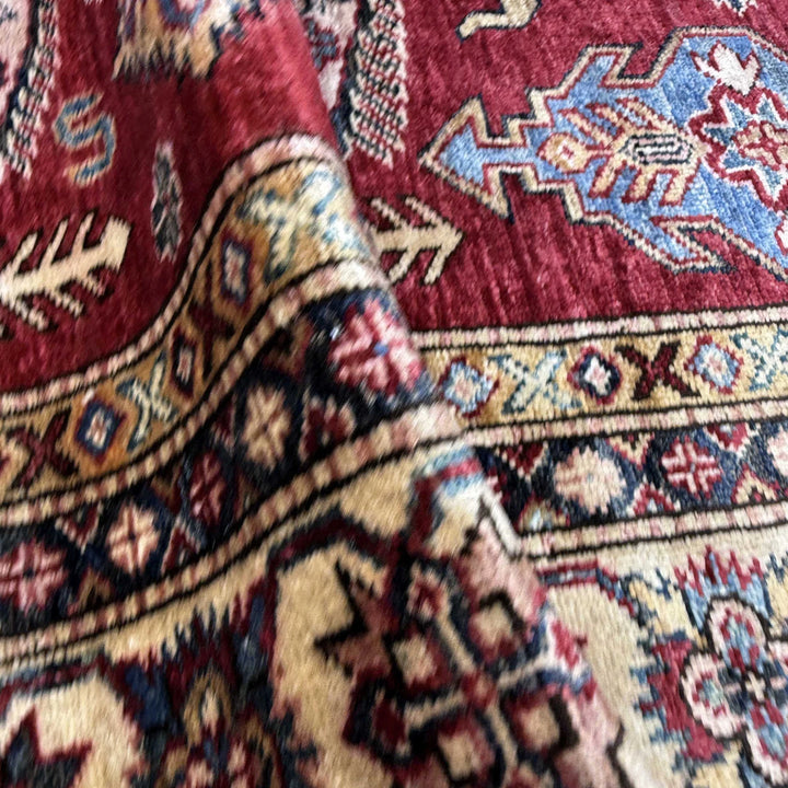 Red Afghan Kazak Rug 5' 10" x 8' 0" Hand-Knotted | No. AL99849
