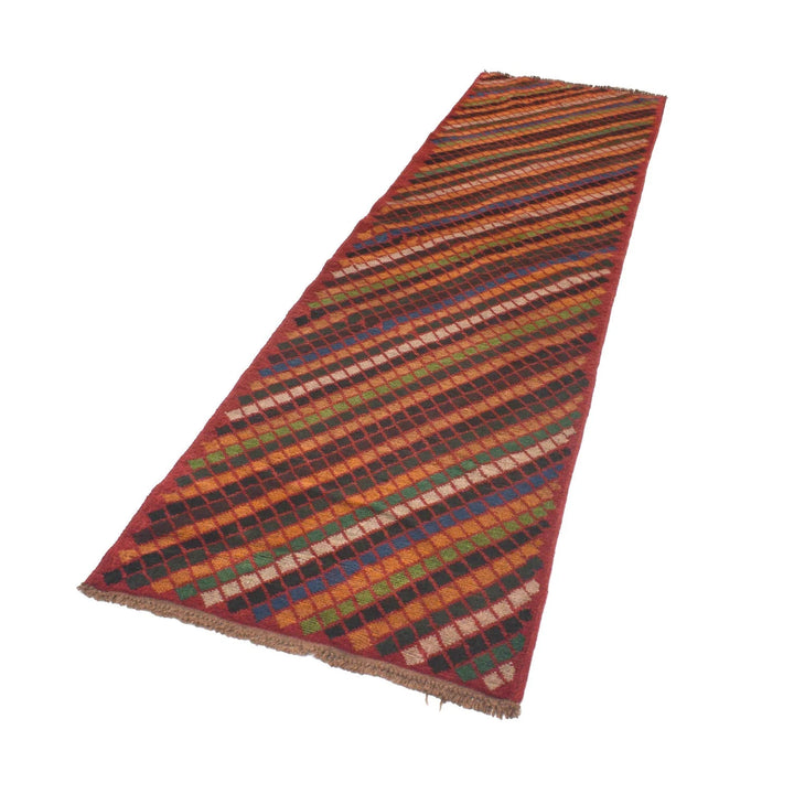 Red Afghan Baluchi Rug 2' 8" x 9' 11" Hand-Knotted | No. AL99867