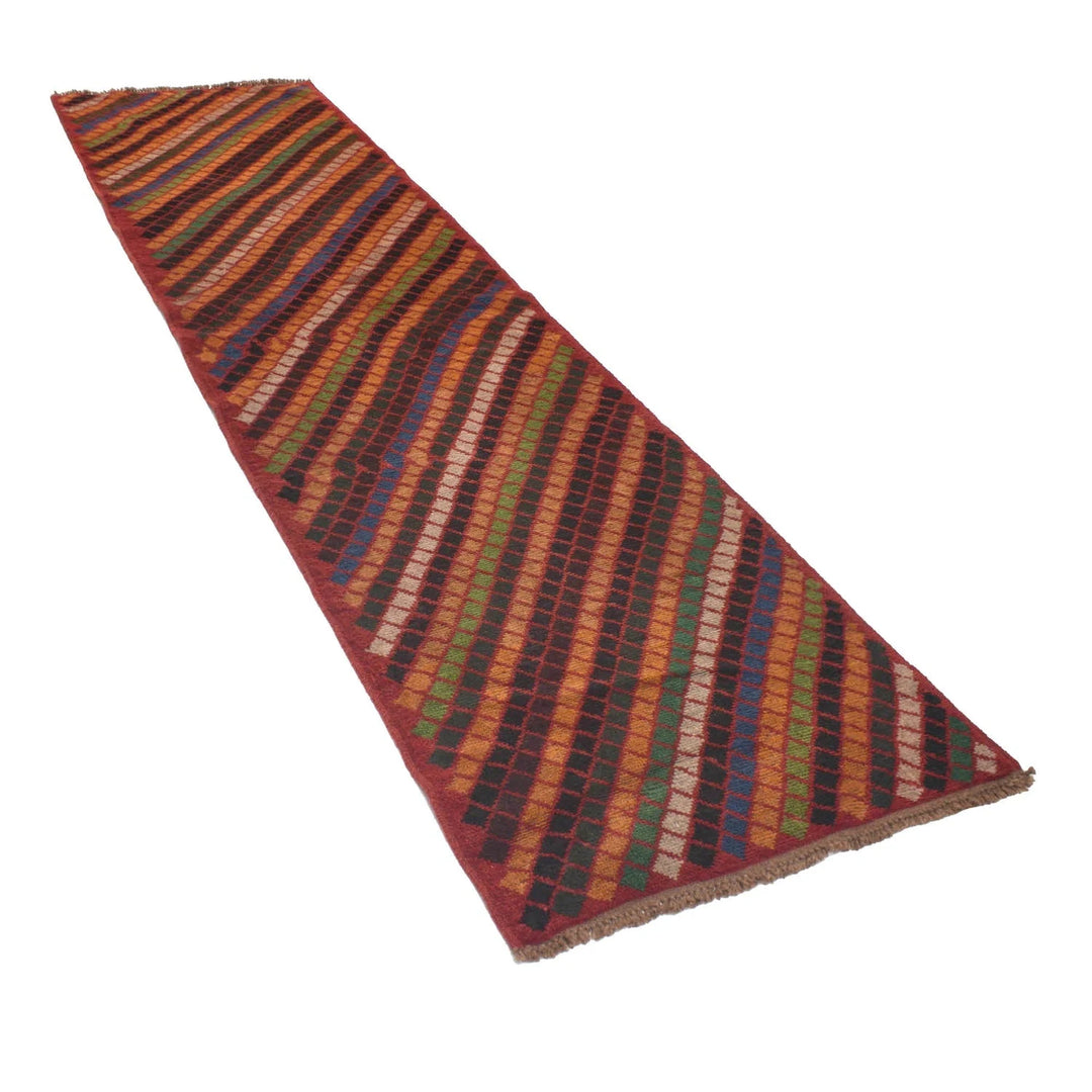 Red Afghan Baluchi Rug 2' 8" x 9' 11" Hand-Knotted | No. AL99867