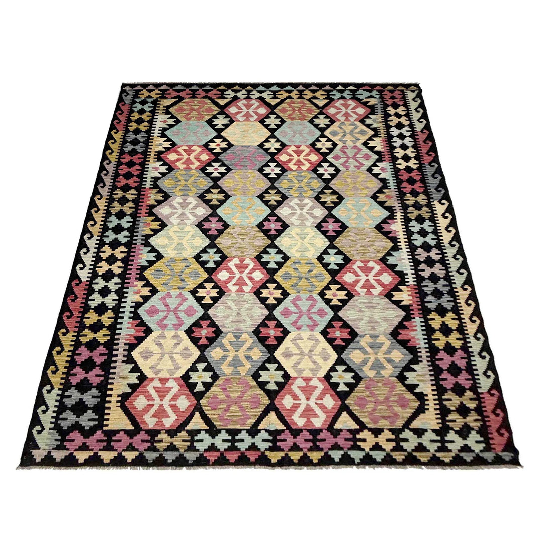 Afghan Vegetable Kilim Rug 6' 4" x 9' 9" Flat-Weave | No. AL999412