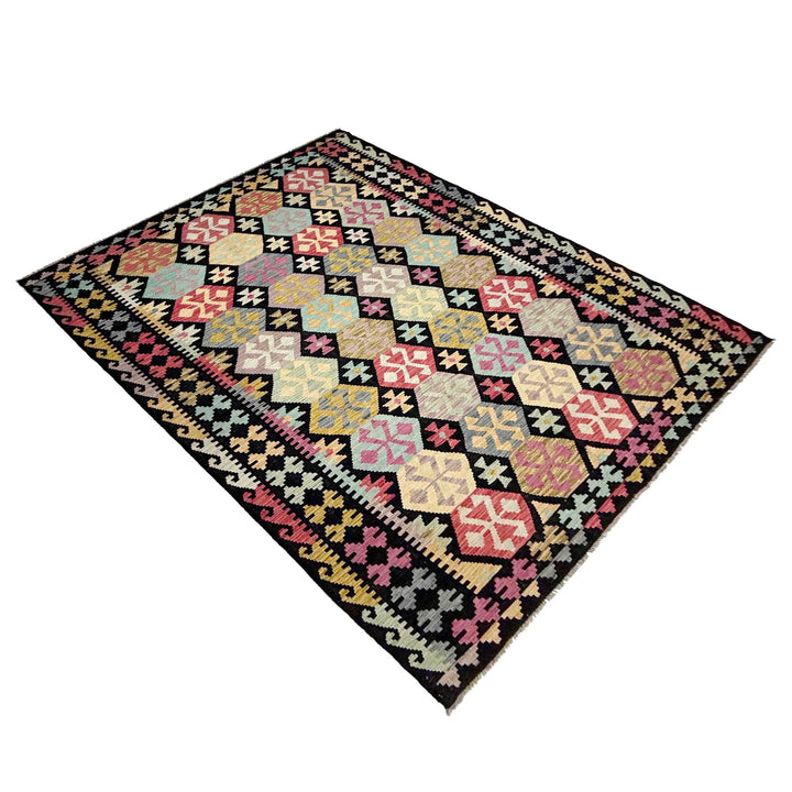 Afghan Vegetable Kilim Rug 6' 4" x 9' 9" Flat-Weave | No. AL999412