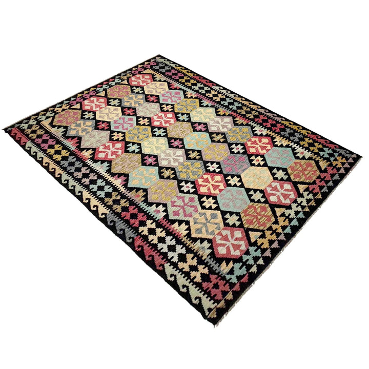 Afghan Vegetable Kilim Rug 6' 4" x 9' 9" Flat-Weave | No. AL999412